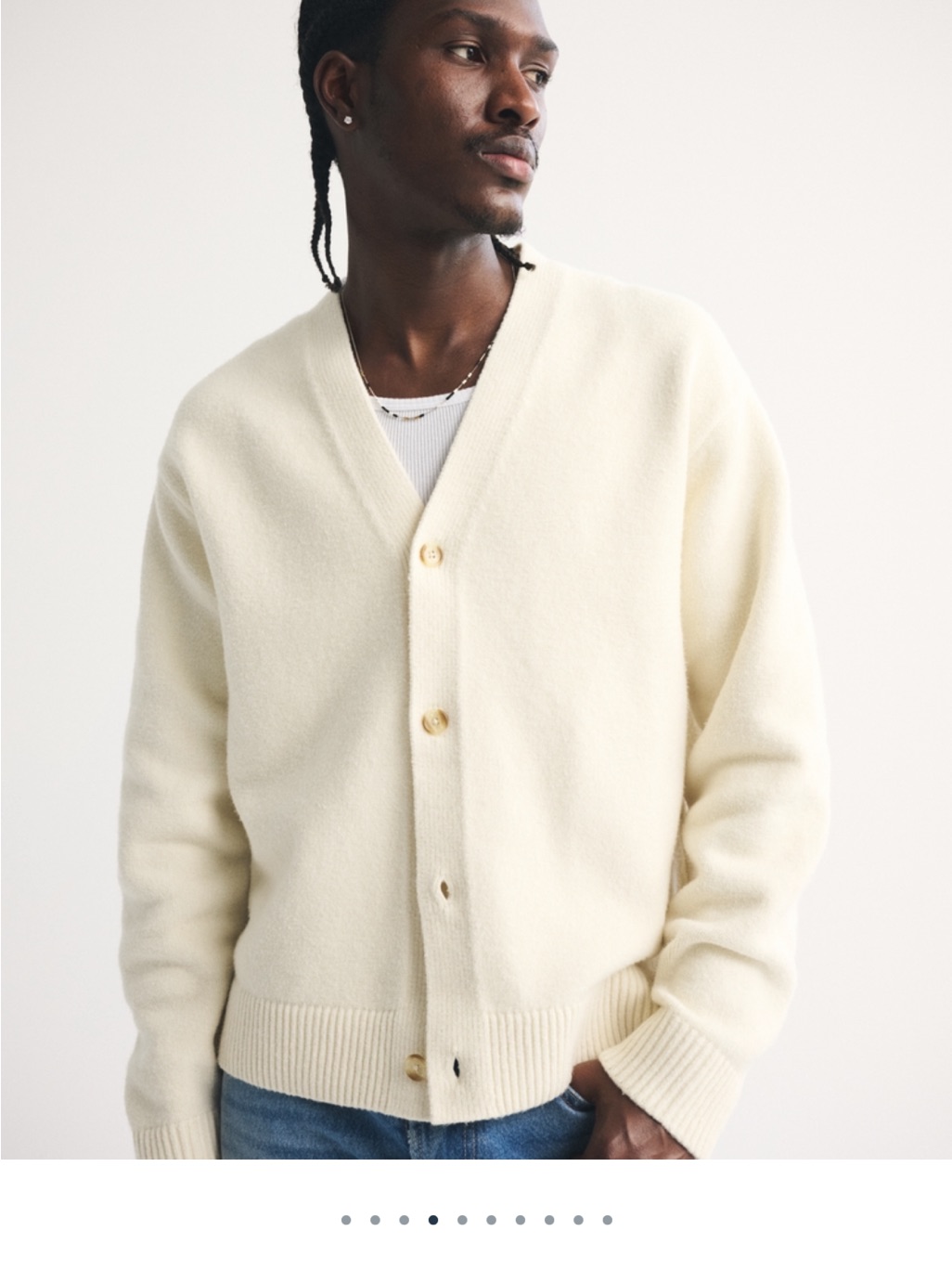 Abercrombie Cream V-Neck Button Cardigan Sweater